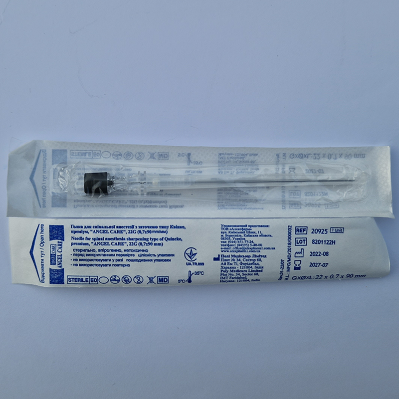 Голка для спінальної анестезії заточка тип Квінке преміум ANGEL CARE 22G 0,70x90